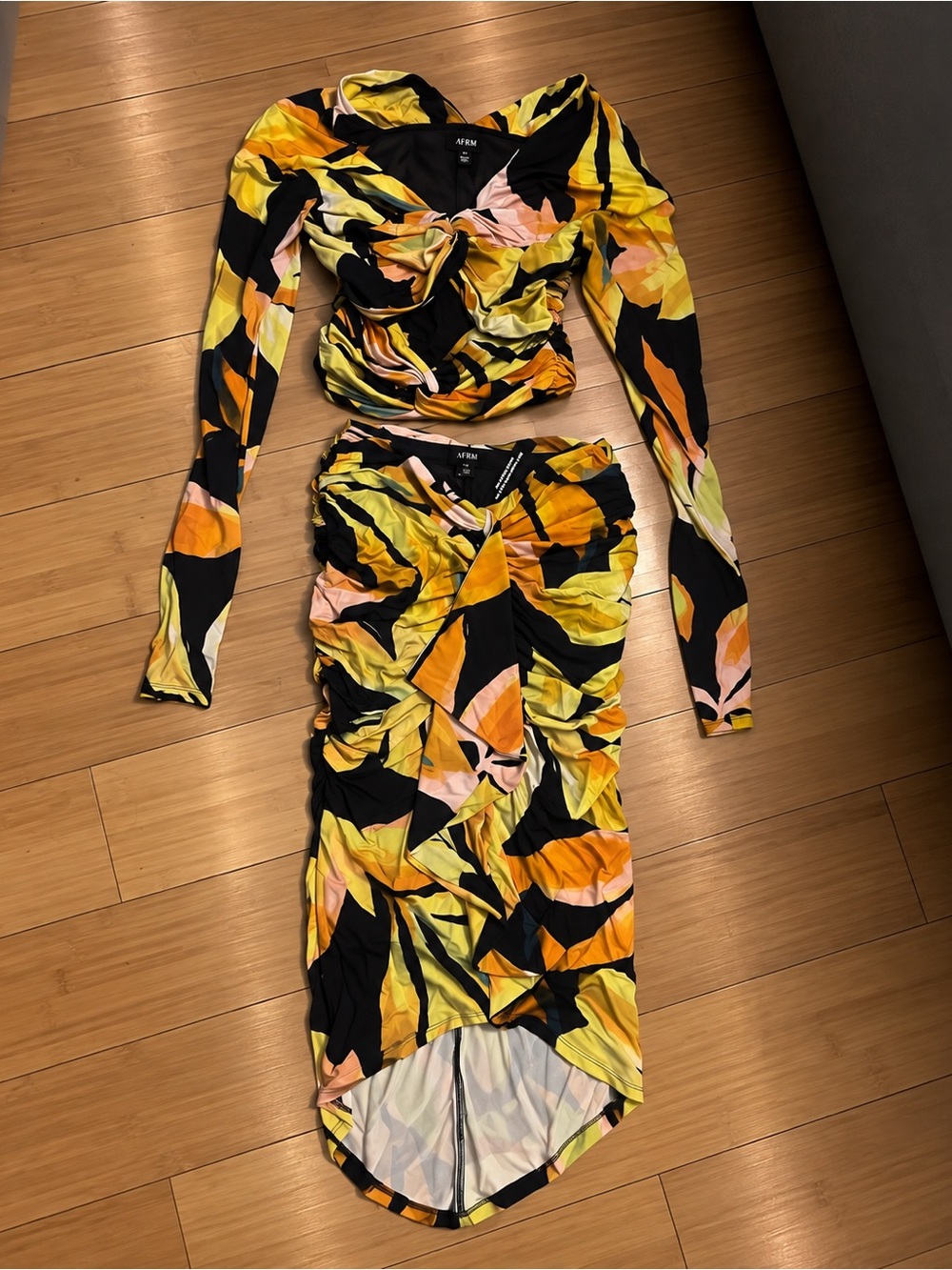 Women’s Yellow Floral High-Waist Midi Skirt Set